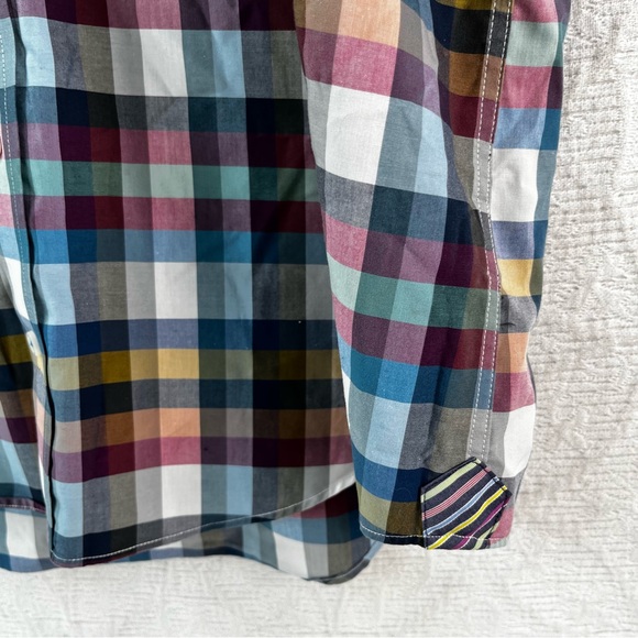 Leo Chevalier Men L Shirt Vtg Plaid Check Colorful Light Cotton No Iron Button - Picture 7 of 16